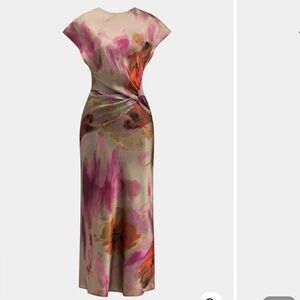 Zara Womens Collection Tie Dye Satin Effect Printed Midi Dress Size Small